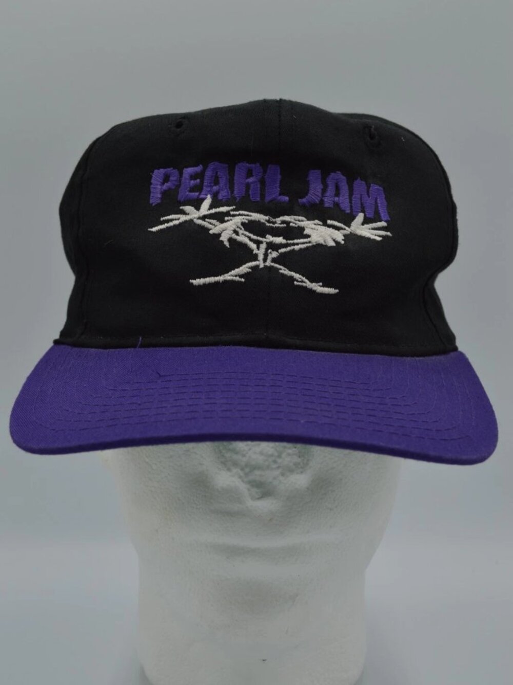 VTG 90s Yupoong Mens Black Purple Pearl Jam Stickman Baseball Snapback Hat OS